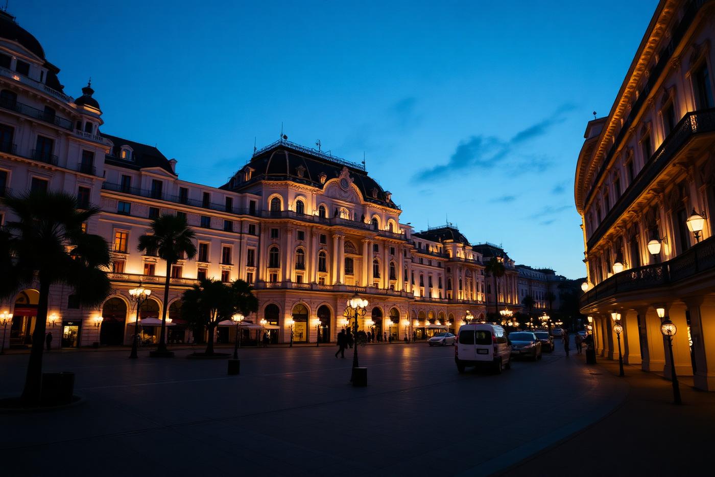 Casino Square in Monte-Carlo illuminated at dusk